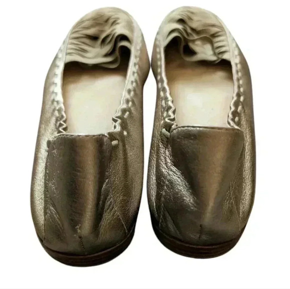 Stuart Weitzman Loafers Leather Metallic Gold Woven Elasticated Vamp Women's 8 - Picture 6 of 11